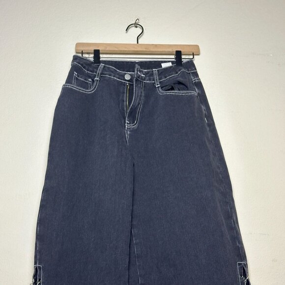Y2K Shein Denim Jean Pant Women 27 Side Chains Punk Indie Rock Bootcut Flare - Picture 9 of 11